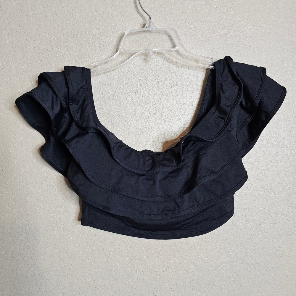 Kate Spade New York Black Ruffle Off the Shoulder Bikini Swim Top Womens Medium - Picture 2 of 8